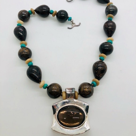 Vintage Simon Sebbag Designer Silver Turquoise Stone Necklace RARE - Picture 7 of 17